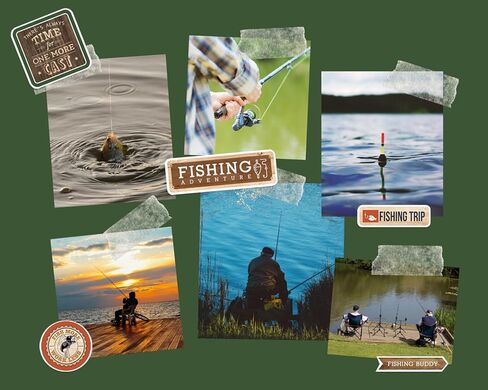 Fishing Scrapbook Sticker - Fish Scrapbooking Stickers with Lake, Gear Design - Outdoor Theme Embellishment for Boat, Hunting, Camping Inspired Planner, Journal, Album, Crafts - 2 Items Total in Saudi Arabia