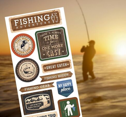 Fishing Scrapbook Sticker - Fish Scrapbooking Stickers with Lake, Gear Design - Outdoor Theme Embellishment for Boat, Hunting, Camping Inspired Planner, Journal, Album, Crafts - 2 Items Total in Saudi Arabia