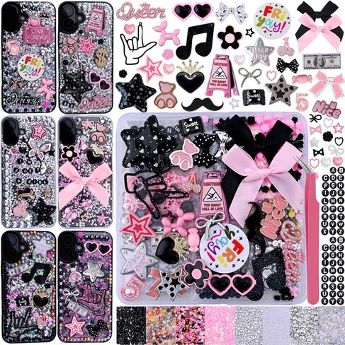 1600 Pcs Junk Phone Case Charms Kit,DIY phone case decorations with Assortment Large Charms, Cute Bow,Flatback Pearls,Star,Love, Candy,Letter Beads,Cute Aesthetic Big Decor for Personalization in Saudi Arabia