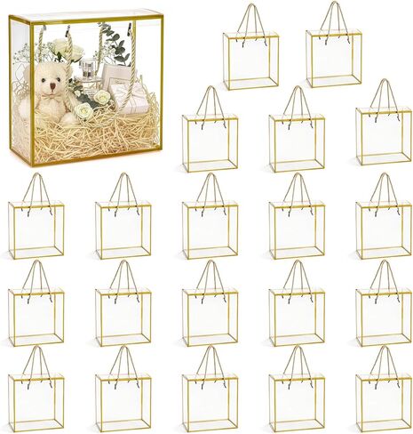 Okllen 20 Packs Clear Gift Box, 8x8x3.5 Inch PET Plastic Reusable Gift Bags with Handle, Favor Box for Mother's Day, Birthday Party, Wedding Favors, Valentine's Day in Saudi Arabia