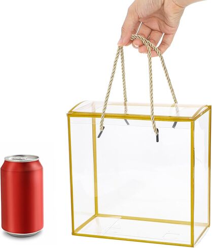 Okllen 20 Packs Clear Gift Box, 8x8x3.5 Inch PET Plastic Reusable Gift Bags with Handle, Favor Box for Mother's Day, Birthday Party, Wedding Favors, Valentine's Day in Saudi Arabia