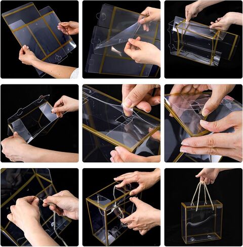 Okllen 20 Packs Clear Gift Box, 8x8x3.5 Inch PET Plastic Reusable Gift Bags with Handle, Favor Box for Mother's Day, Birthday Party, Wedding Favors, Valentine's Day in Saudi Arabia