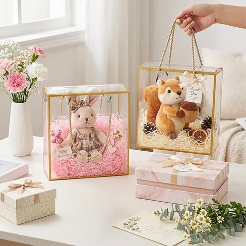 Okllen 20 Packs Clear Gift Box, 8x8x3.5 Inch PET Plastic Reusable Gift Bags with Handle, Favor Box for Mother's Day, Birthday Party, Wedding Favors, Valentine's Day in Saudi Arabia