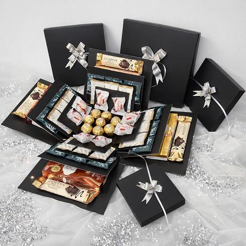 HAULKIM 4-Layer Explosion Gift Box, 10''x10''x7'' Black Creative Gift Boxes for Presents, DIY Surprise Gift Box Explosion for Birthday Valentine's Day Mother's Day and Anniversaries (Black) in Saudi Arabia