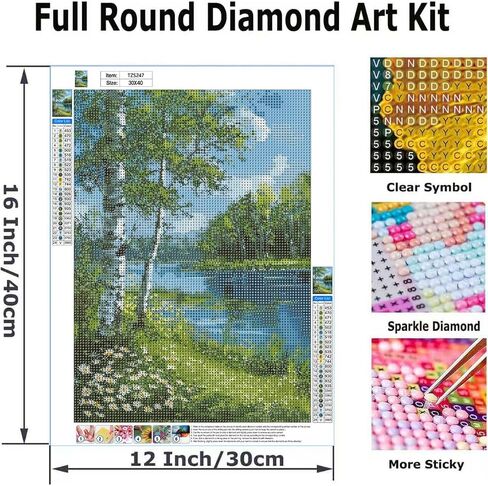 مجموعات الفن الماسي 5D للبالغين والأشجار والبحيرات، DIY الماس اللوحة الفنية مشهد الطبيعة جولة الحفر الكامل الكريستال الماس التطريز لوحات الفنون الحرفية للمنزل مكتب جدار ديكور 12X16 بوصة in Kuwait