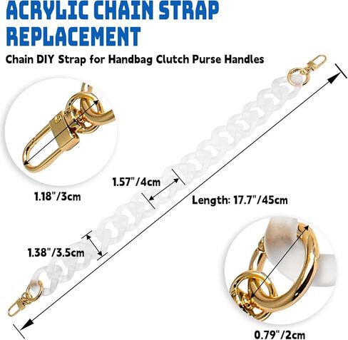 Luomorgo 1 Pc Acrylic Purse Chain Handbag Strap, Clear Acrylic Chain Strap Replacement, Adjustable Purse Chain Handles for Shoulder Bags, Clutch Purse DIY Crafts (17.7" Length) in Kuwait