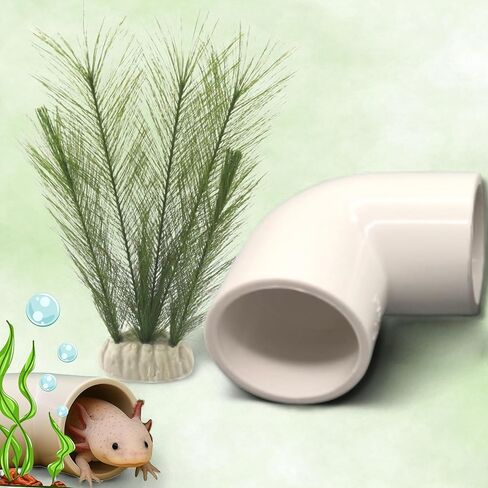 Axolotl Hide Tube and Silk Plants for Aquarium, Axolotl Cave and Aquatic Plant Set, Axolotls Hides and Green Plants, Aquarium Decor, Fish Tank Decorations, Turtle Tank Accessories (White, 11 * 3.5in) in Saudi Arabia