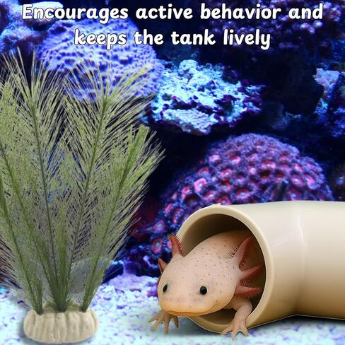 Axolotl Hide Tube and Silk Plants for Aquarium, Axolotl Cave and Aquatic Plant Set, Axolotls Hides and Green Plants, Aquarium Decor, Fish Tank Decorations, Turtle Tank Accessories (White, 11 * 3.5in) in Saudi Arabia