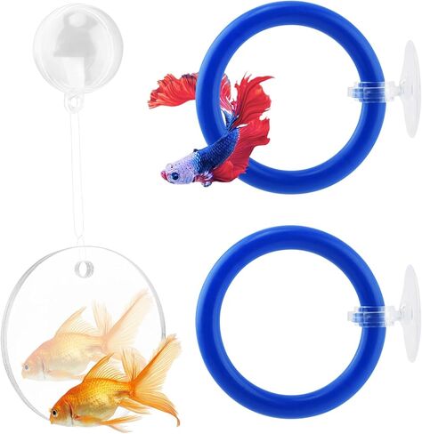 قطعتان من حلقات ألعاب إثراء الأسماك بيتاس، مع مرآة/كرة عائمة، ومرايا عائمة للتمرين وحلقة تدريب لخزان الأسماك، وإكسسوارات حلقات تغذية حوض السمك in Kuwait