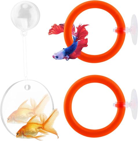 2pcs Bettas Fish Enrichment Toys Ring, with Mirror/Floating Ball, Exercise Floating Mirrors and Training Ring for Fish Tank, Aquarium Feeding Rings Accessories in Saudi Arabia