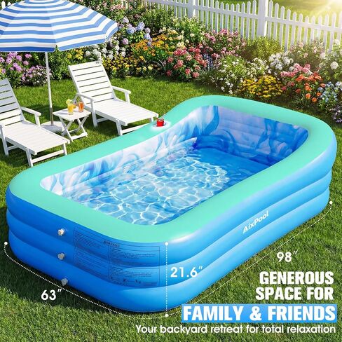 2026 Large Inflatable Pool with Big Backrest and Seat, Oversized Thickened Blowup Pool for Adults,Inflatable Backyard Pools for Adult,Durable Family Swimming Pools Summer Water Party98 x63 x21.6,Green in Saudi Arabia