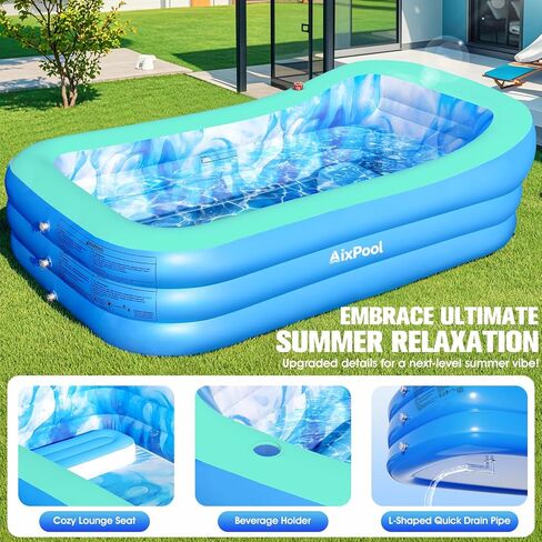 2026 Large Inflatable Pool with Big Backrest and Seat, Oversized Thickened Blowup Pool for Adults,Inflatable Backyard Pools for Adult,Durable Family Swimming Pools Summer Water Party98 x63 x21.6,Green in Saudi Arabia