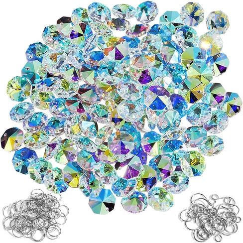 240Pcs Crystal Suncatcher Beads 150 14mm Crystal Glass Octagon Beads Bulk AB Color Sun catcher Supplies Chandelier Replacement Connector Spacer Bead for DIY Hanging Ornament Pendant Jewelry (AB Color) in Saudi Arabia
