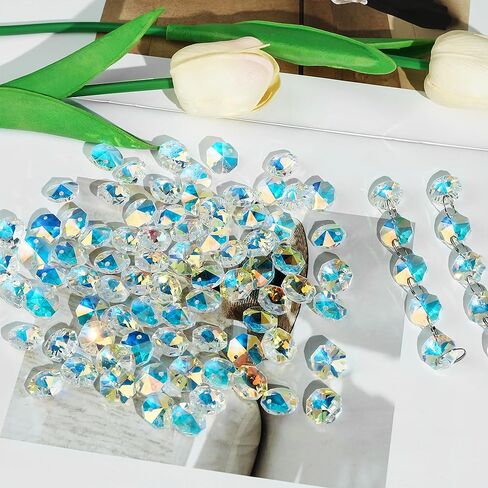 240Pcs Crystal Suncatcher Beads 150 14mm Crystal Glass Octagon Beads Bulk AB Color Sun catcher Supplies Chandelier Replacement Connector Spacer Bead for DIY Hanging Ornament Pendant Jewelry (AB Color) in Saudi Arabia