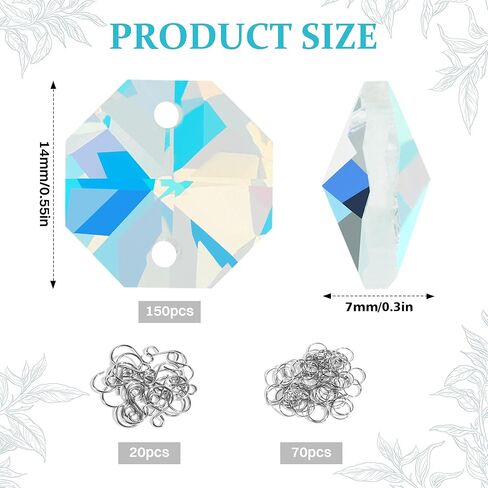 240Pcs Crystal Suncatcher Beads 150 14mm Crystal Glass Octagon Beads Bulk AB Color Sun catcher Supplies Chandelier Replacement Connector Spacer Bead for DIY Hanging Ornament Pendant Jewelry (AB Color) in Saudi Arabia