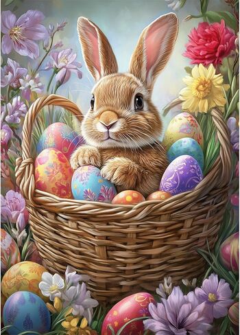 MEIYUDA Easter Bunny Diamond Painting Kits for Beginners, DIY Easter Eggs Diamond Art Kits for Adults, 5D Full Drill Diamonds Painting Gem Art for Craft Home Wall Decor 12x16in in Saudi Arabia