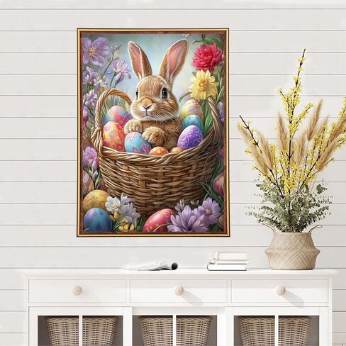 MEIYUDA Easter Bunny Diamond Painting Kits for Beginners, DIY Easter Eggs Diamond Art Kits for Adults, 5D Full Drill Diamonds Painting Gem Art for Craft Home Wall Decor 12x16in in Saudi Arabia