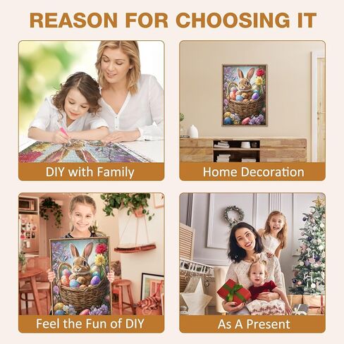 MEIYUDA Easter Bunny Diamond Painting Kits for Beginners, DIY Easter Eggs Diamond Art Kits for Adults, 5D Full Drill Diamonds Painting Gem Art for Craft Home Wall Decor 12x16in in Saudi Arabia
