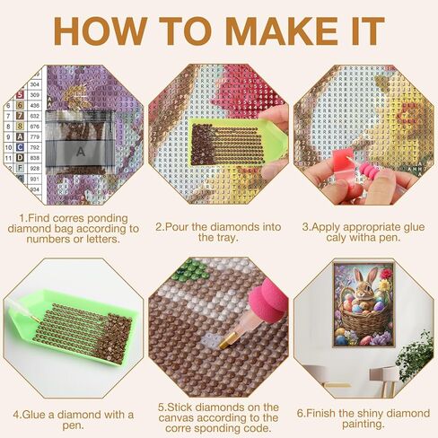 MEIYUDA Easter Bunny Diamond Painting Kits for Beginners, DIY Easter Eggs Diamond Art Kits for Adults, 5D Full Drill Diamonds Painting Gem Art for Craft Home Wall Decor 12x16in in Saudi Arabia