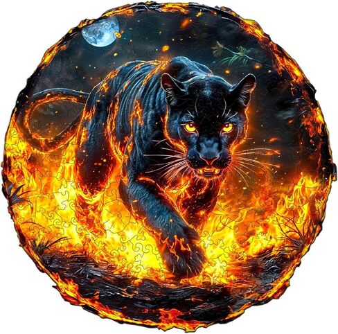 Irregular Shaped Flame Black Panther Wooden Jigsaw Puzzles for Adults - 100 Pieces Unique Animal Wood Puzzle, Challenging Adult Brain Teaser Game & Gift, 8.5x7.9in in Saudi Arabia