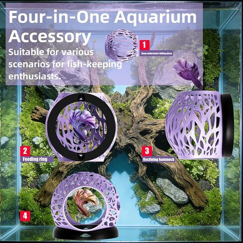 Floating Betta Hideout Cave & Shrimp Cave | Aquarium Floating Betta Skin | Shrimp Feeder | Multi-Function Resting Hideout Hammock & Small Fish Feeding Ring | Aquarium Decor Accessory (Purple in Saudi Arabia