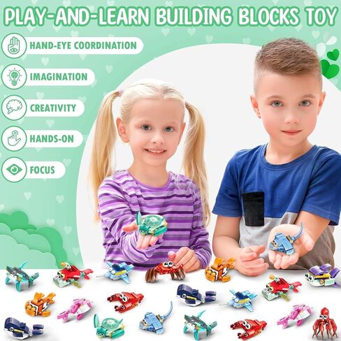 24PCS Marine Animal Building Blocks Toy Valentines Day Cards for Kids School Classroom Bulk Valentine Day Exchange Gifts Party Favor for Kids Classroom Prizes Goodie Bags Stuffers for Boy Girl Ages 6+ in Saudi Arabia