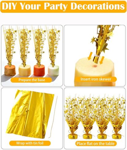 DIY Metallic Foil Spray Centerpiece Star Table Decoration, Gold Centerpieces for Tables Wedding Birthday Anniversary Graduation Christmas New Year Party Supplies Decor (12pc Gold) in Kuwait