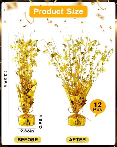 DIY Metallic Foil Spray Centerpiece Star Table Decoration, Gold Centerpieces for Tables Wedding Birthday Anniversary Graduation Christmas New Year Party Supplies Decor (12pc Gold) in Kuwait