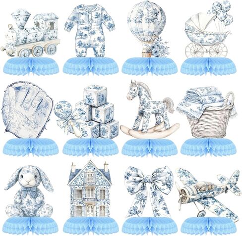 12 Pcs Pink Toile Baby Shower Decor De Jouy French Honeycomb Centerpieces Decorations Vintage Watercolor Floral Chinoiserie Table Centerpieces Decor for Baby Shower Birthday Party Supplies in Saudi Arabia