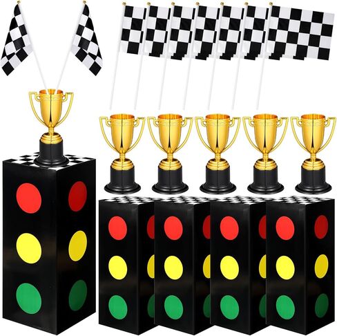 Race Car Birthday Party Decorations Set Traffic Light Boxes Racing Checkered Flags and Gold Trophy for Racing Car Theme Birthday Party Supplies Table Centerpiece Decorations(36 Pcs) in Saudi Arabia