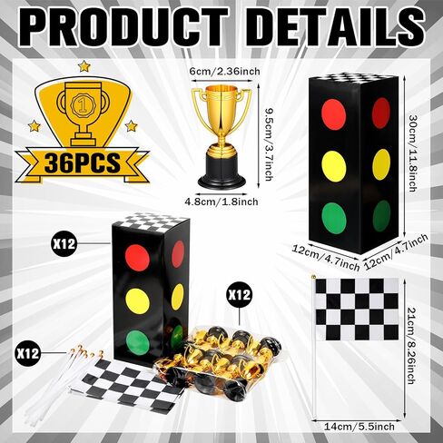 Race Car Birthday Party Decorations Set Traffic Light Boxes Racing Checkered Flags and Gold Trophy for Racing Car Theme Birthday Party Supplies Table Centerpiece Decorations(36 Pcs) in Saudi Arabia