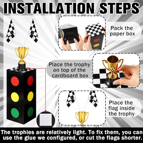 Race Car Birthday Party Decorations Set Traffic Light Boxes Racing Checkered Flags and Gold Trophy for Racing Car Theme Birthday Party Supplies Table Centerpiece Decorations(36 Pcs) in Saudi Arabia