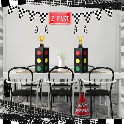 Race Car Birthday Party Decorations Set Traffic Light Boxes Racing Checkered Flags and Gold Trophy for Racing Car Theme Birthday Party Supplies Table Centerpiece Decorations(36 Pcs) in Saudi Arabia