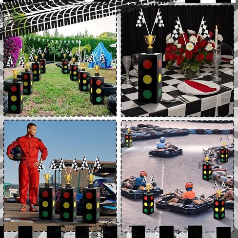 Race Car Birthday Party Decorations Set Traffic Light Boxes Racing Checkered Flags and Gold Trophy for Racing Car Theme Birthday Party Supplies Table Centerpiece Decorations(36 Pcs) in Saudi Arabia