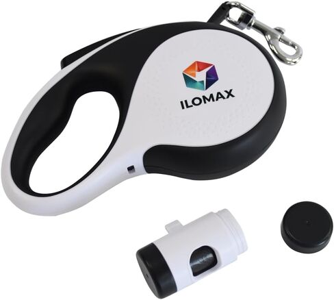 ILOMAX 360° Tangle-Free Retractable Dog Leash Built-in Waste Bag Dispenser Under Handle 2 Rolls Poop Bags Included Heavy Duty Tape Leash for Dogs up to 30kg Carry Pouch Included.16ft (White, L) in Saudi Arabia