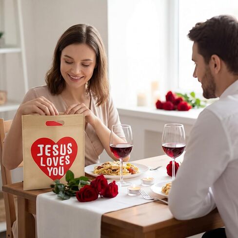 VitalCozy 24 Pcs 48 Pcs Jesus Loves You Bags Bulk Easter Reusable Non Woven Christian Religious Gift Bag with Handle Candy Tote (Light Brown) in Saudi Arabia