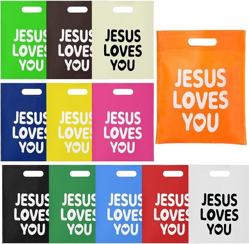 VitalCozy 24 Pcs 48 Pcs Jesus Loves You Bags Bulk Easter Reusable Non Woven Christian Religious Gift Bag with Handle Candy Tote (Light Brown) in Saudi Arabia