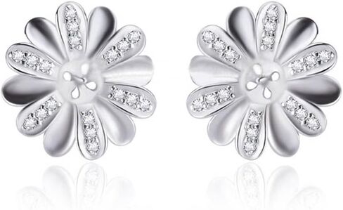 925 Sterling Silver CZ Bloom Flower Earrings Fitting for Pearl, Earring Post Findings with Pearl Seat for DIY Jewelry Making in Saudi Arabia