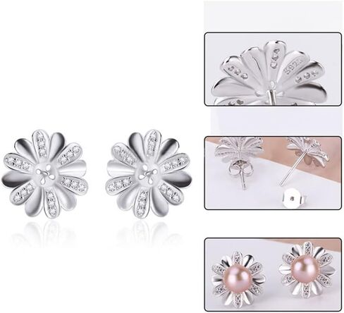 925 Sterling Silver CZ Bloom Flower Earrings Fitting for Pearl, Earring Post Findings with Pearl Seat for DIY Jewelry Making in Saudi Arabia