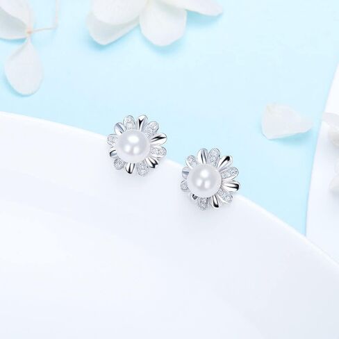 925 Sterling Silver CZ Bloom Flower Earrings Fitting for Pearl, Earring Post Findings with Pearl Seat for DIY Jewelry Making in Saudi Arabia