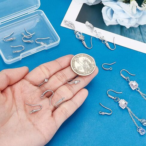 PH PandaHall 16pcs 8 Styles Cubic Zirconia Earring Hooks Silver Fish Hook Earring Wires 1417mm Long in Saudi Arabia