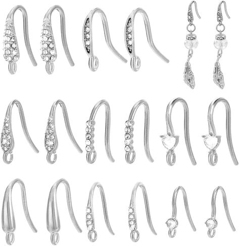 PH PandaHall 16pcs 8 Styles Cubic Zirconia Earring Hooks Silver Fish Hook Earring Wires 1417mm Long in Saudi Arabia
