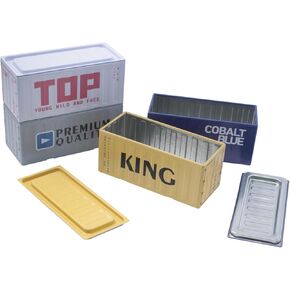 4 عبوات صندوق معدني صغير للحاويات، صندوق قصدير فارغ صغير مزخرف متعدد الألوان على الطراز الصناعي، حاويات شحن مصغرة للتخزين المنزلي، وتزيين الحفلات وتقديم الهدايا، 4.5 × 1.97 × 1.97 بوصة in Kuwait