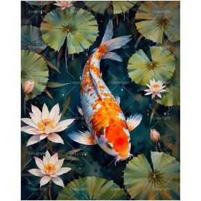 Aquatic Scene Paint by Numbers Kit for Adults - DIY Koi Fish with Lotus Leaves Painting on Canvas 16x20 Inches, Acrylic Paint Set, Suitable for Beginners, Art for Home or Gift in Saudi Arabia