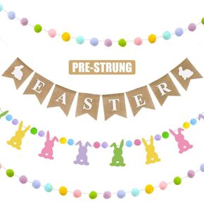 راية عيد الفصح، 4 قطع من رايات الخيش الطبيعي لعيد الفصح وأرنب لطيف مع كرة بوم بوم ملونة على شكل إكليل صور دعائم لحفلات الربيع ديكور معلق للمنزل والمكتب والفصول الدراسية in Kuwait