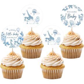 36 قطعة من أغطية الكب كيك للاستحمام باللون الأزرق الفرنسي، اختيارات كب كيك للترحيب بحيوانات الغابة للأولاد، ديكور كعكة صيني لحيوانات السفاري وكشف الجنس/ديكور حفلة عيد الميلاد الأولى in Kuwait