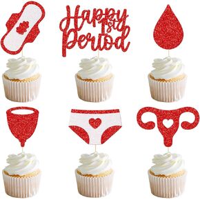 Happy First Period Cupcake Toppers - Welcome to Your First Moon Decor - Girls Cycle Celebration - Young Girl Special Milestone Party Decorations - 24Pcs in Kuwait