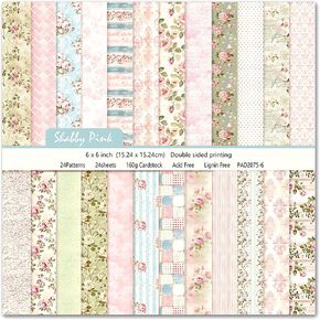 Pink Flower Scrapbook Paper 6x6 Double Sided Floral Pattern Decorative Craft Paper Pad for Card Making DIY Junk Journaling Photo Albums 24 Sheets in Kuwait