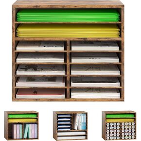 منظم تخزين ورق القصاصات مقاس 12 × 12 من Alpeir 6 فتحات منظمات حرفية خشبية وتخزين شديد التحمل وقابل للتكديس من الفينيل مع فواصل قابلة للتعديل لغرفة الحرف اليدوية، أسود in Kuwait