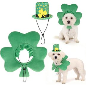 KOOLTAIL St. Patrick’s Day Dog Costume 2 Pcs Set, Pet Outfits with Irish Leprechaun Hat, Shamrock Headband&Collar Cone for Small Medium Large Dogs Cats, Funny Holiday Puppy Party Cosplay Clothes in Kuwait